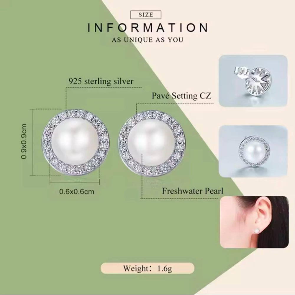 925 sterling silver, Elegant Silver and White Pearl Earrings - Picture 5 of 6